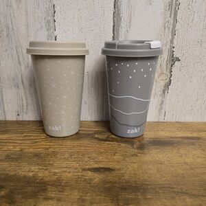 Zak! Designs Plastic Travel Mugs Set Of 2 16.5 Oz Gray And Tan